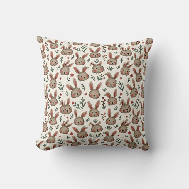 Hand-Drawn Bunny Face Pattern Cushion (Front)