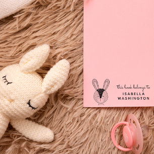 Hand-drawn Bunny This Book Belongs To Custom Name Rubber Stamp