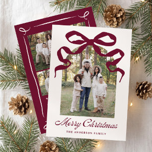 Hand-Drawn Burgundy Bow Christmas Arch Photo Holiday Card