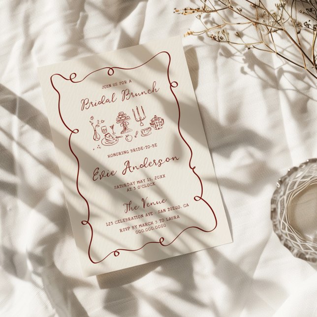 Hand Drawn Burgundy Bridal Brunch Invitation (Creator Uploaded)
