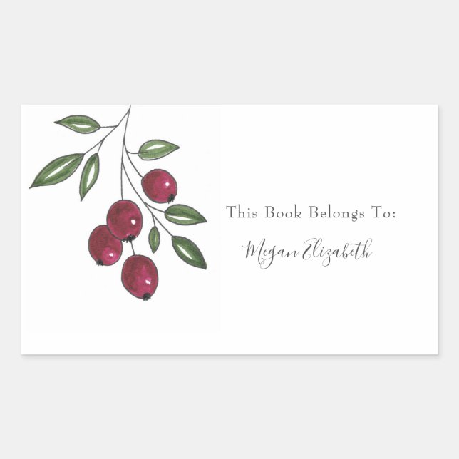 Hand Drawn Burgundy Red Berries Rectangular Sticker (Front)
