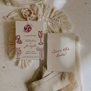 Hand Drawn Burgundy Romantic Whimsical Wedding Save The Date