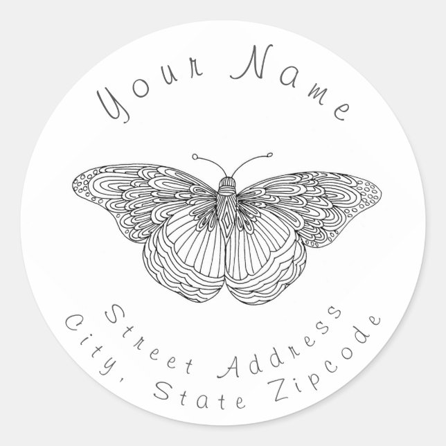 'Hand Drawn Butterfly' Address Label (Front)