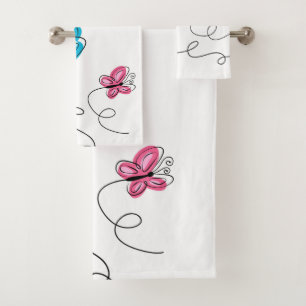 hand drawn butterfly bath towel set