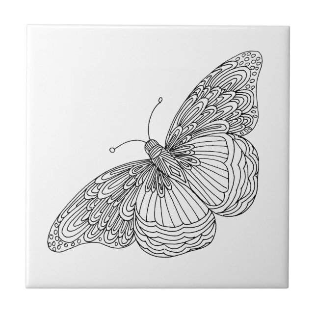 Hand Drawn Butterfly  Ceramic Tile (Front)