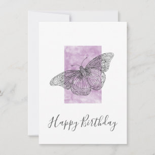 Hand Drawn Butterfly, Plum Watercolor Abstract Card