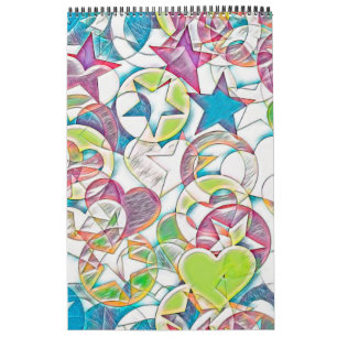 Hand Drawn By EDDArt - Stars And Hearts 1 Calendar