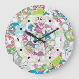 Hand Drawn By EDDArt - Stars And Hearts 1 Large Clock