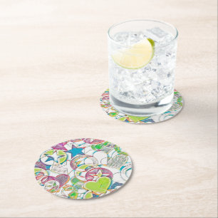 Hand Drawn By EDDArt - Stars And Hearts 1 Round Paper Coaster