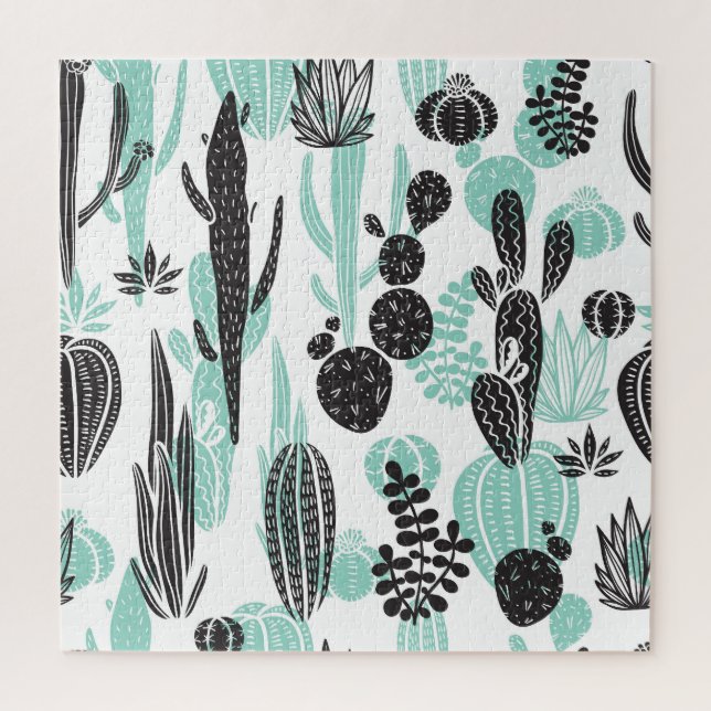 Hand Drawn Cacti: Doodle Seamless Jigsaw Puzzle (Vertical)