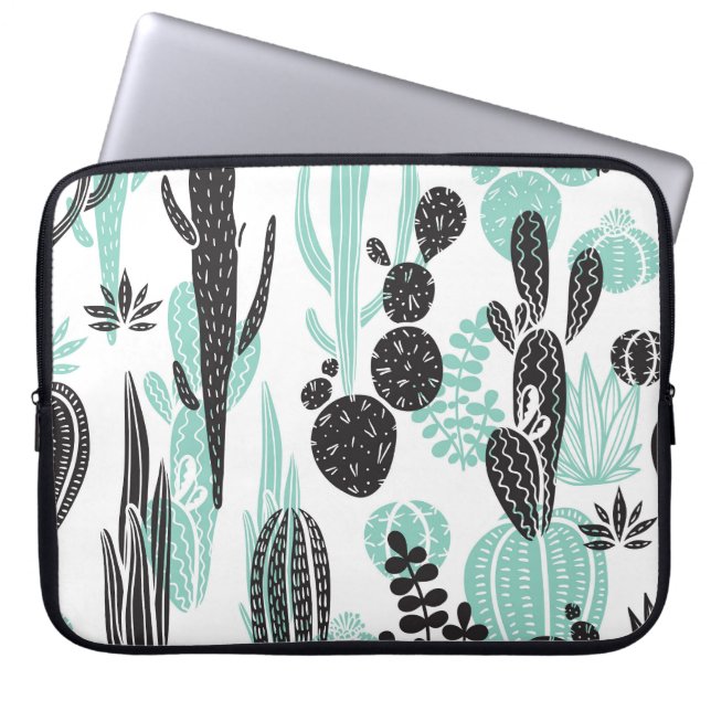 Hand Drawn Cacti: Doodle Seamless Laptop Sleeve (Front)