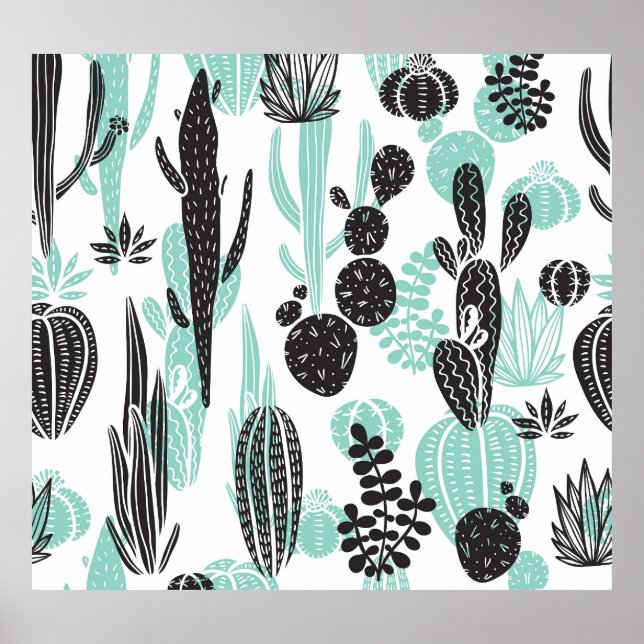 Hand Drawn Cacti: Doodle Seamless Poster (Front)