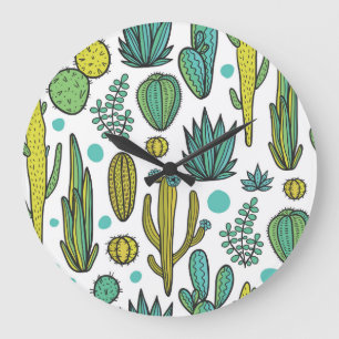 Hand Drawn Cacti Natural Pattern Large Clock