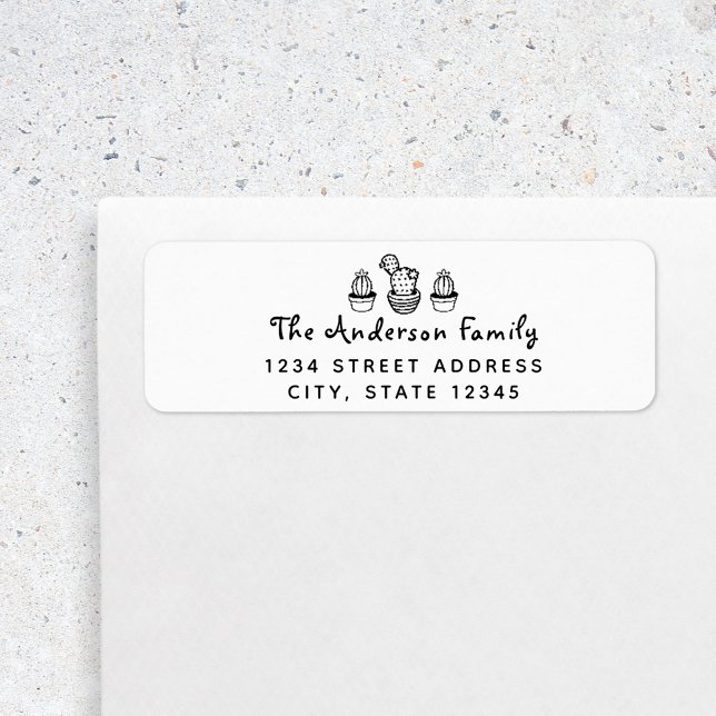 Hand Drawn Cactus Family Name Return Address Label (Creator Uploaded)