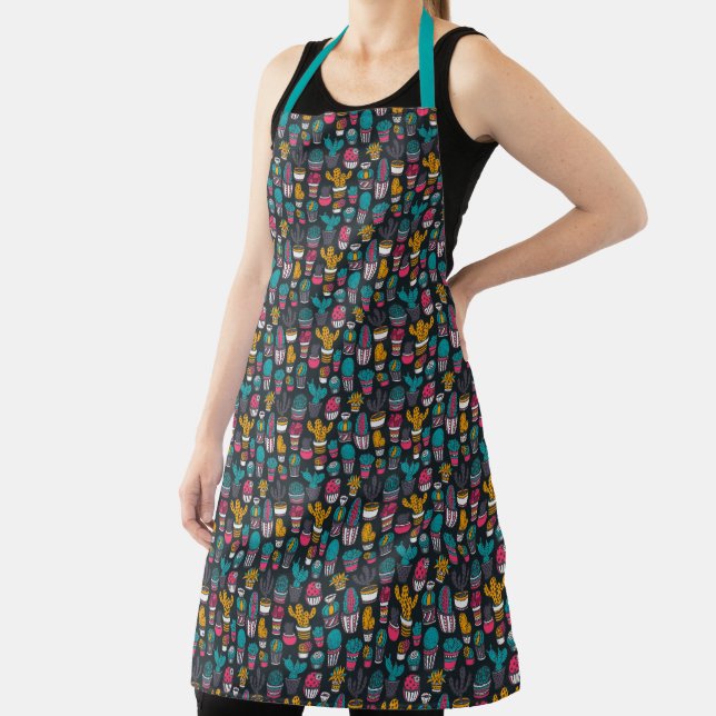 Hand Drawn Cactus in Sketch Style Pattern Apron (Insitu)