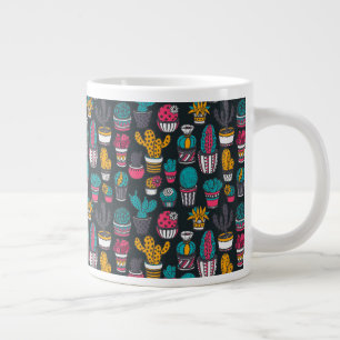 Hand Drawn Cactus in Sketch Style Pattern Large Coffee Mug
