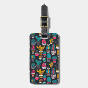 Hand Drawn Cactus in Sketch Style Pattern Luggage Tag