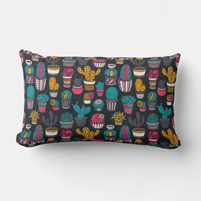 Hand Drawn Cactus in Sketch Style Pattern Lumbar Cushion (Front)