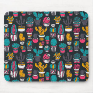 Hand Drawn Cactus in Sketch Style Pattern Mouse Pad