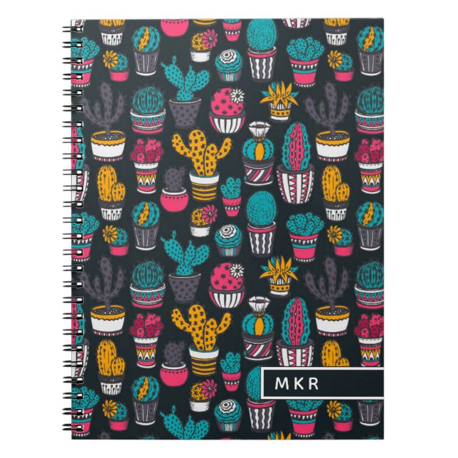 Hand Drawn Cactus in Sketch Style Pattern Notebook (Front)