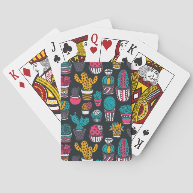 Hand Drawn Cactus in Sketch Style Pattern Playing Cards (Back)