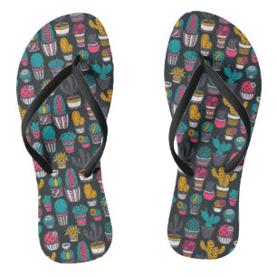 Hand Drawn Cactus in Sketch Style Pattern Thongs