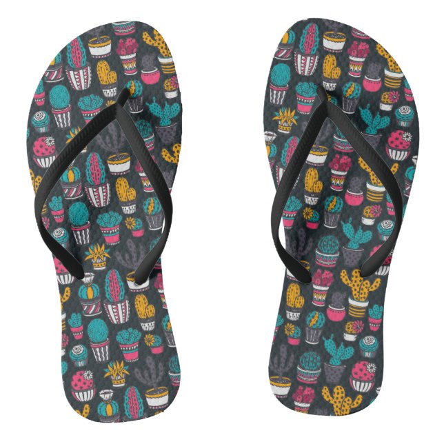 Hand Drawn Cactus in Sketch Style Pattern Thongs (Footbed)