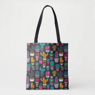 Hand Drawn Cactus in Sketch Style Pattern Tote Bag