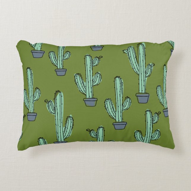 Hand drawn cactus pattern decorative cushion (Front)