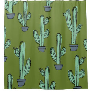Hand drawn cactus pattern shower curtain