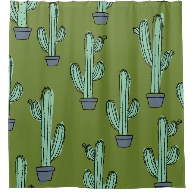 Hand drawn cactus pattern shower curtain (Front)