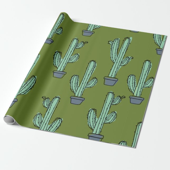 Hand drawn cactus pattern wrapping paper (Unrolled)