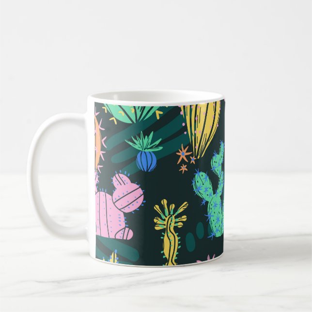 Hand-drawn cactus: Scandinavian seamless. Coffee Mug (Left)