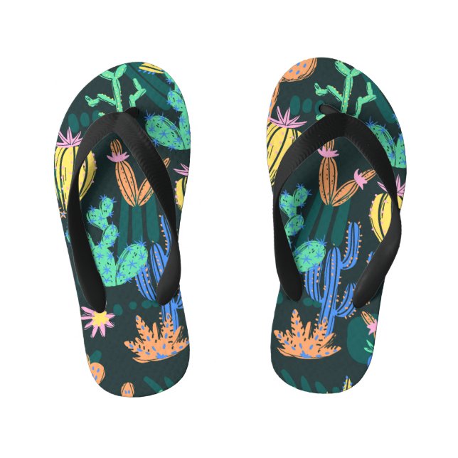 Hand-drawn cactus: Scandinavian seamless. Kid's Thongs (Footbed)