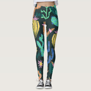 Hand-drawn cactus: Scandinavian seamless. Leggings