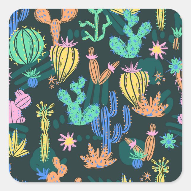 Hand-drawn cactus: Scandinavian seamless. Square Sticker (Front)