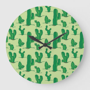 Hand-drawn cactus: seamless pattern. large clock
