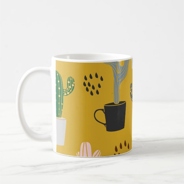 Hand-Drawn Cactus Vintage Pattern Coffee Mug (Left)