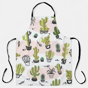 Hand-drawn cactus: vintage seamless. apron