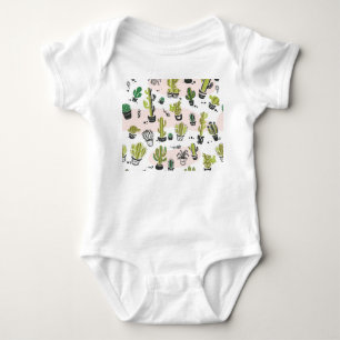 Hand-drawn cactus: vintage seamless. baby bodysuit