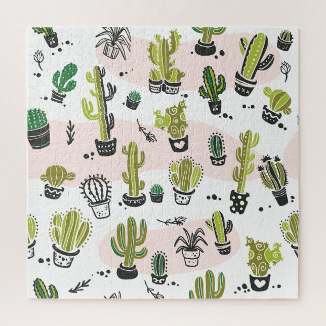 Hand-drawn cactus: vintage seamless. jigsaw puzzle (Vertical)