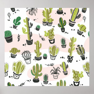 Hand-drawn cactus: vintage seamless. poster