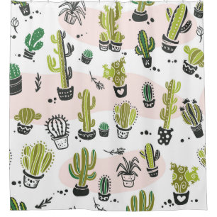 Hand-drawn cactus: vintage seamless. shower curtain