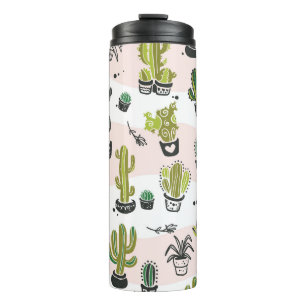 Hand-drawn cactus: vintage seamless. thermal tumbler