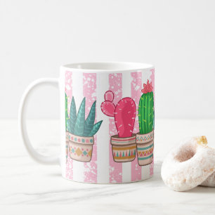 hand drawn cactus with stripes background coffee mug