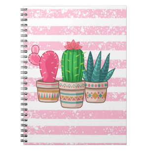 hand drawn cactus with stripes background notebook