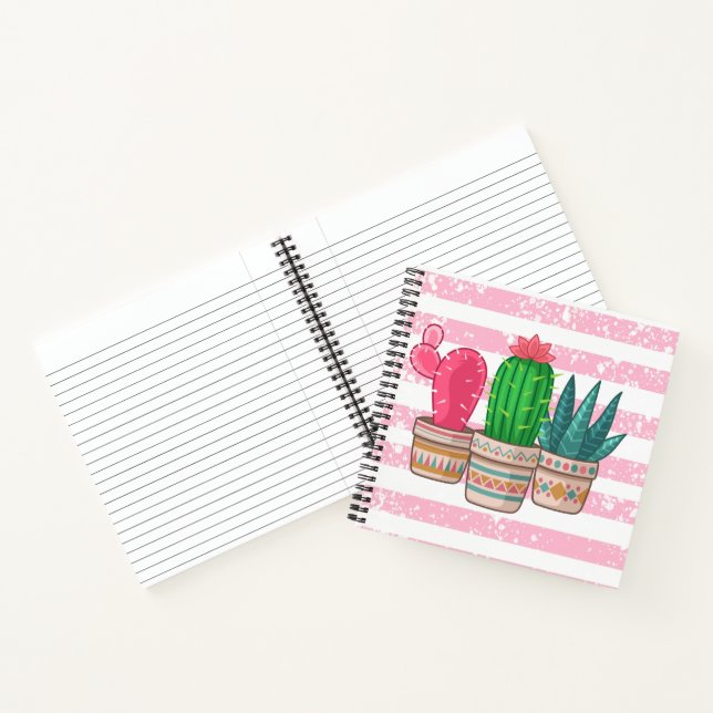 hand drawn cactus with stripes background notebook (Inside)