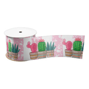 hand drawn cactus with stripes background satin ribbon