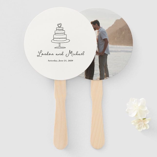 Hand Drawn Cake Doodle Modern Wedding Hand Fan (Front and Back)