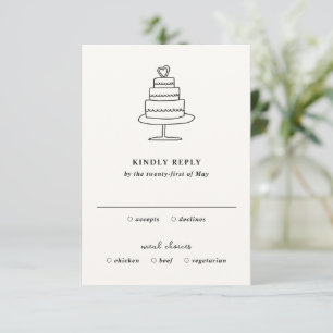 Hand Drawn Cake Doodle Modern Wedding RSVP Card